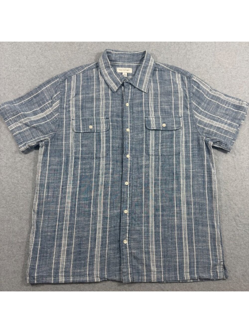 Free Assembly Shirt Mens Large Blue Striped Short Sleeve Cotton Button Up
